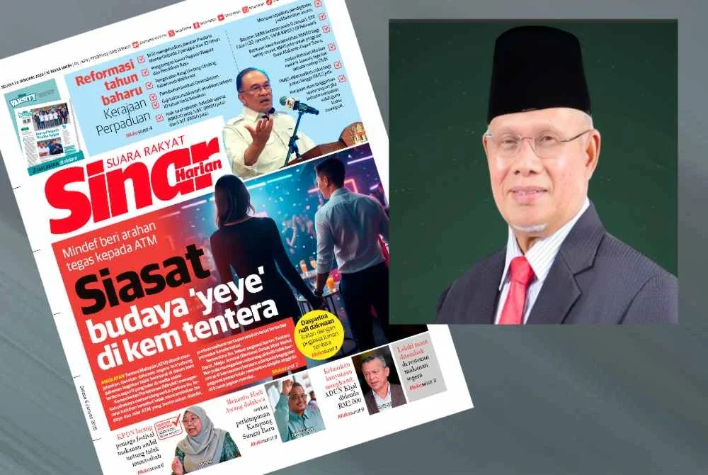 Laporan muka depan Sinar Harian pada 6 Januari lalu mengenai ATM diarah siasat budaya 'yeye' di kem tentera. Gambar kecil: Najmi 