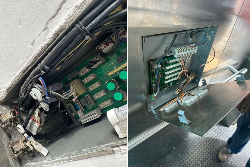 Antara kerosakan yang dikenal pasti ialah dua panel keluli butang lif dikopek, selain sistem pendawaian lif rosak.