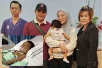 Kamalin Mastura (dua dari kanan) bersama Wan Elara Adreena dan ditemani suami, Mohamed Asraf (dua dari kiri). Gambar kecil: Pembedahan pemindahan hati Wan Elara Adreena dijadualkan berlangsung pada 21 Januari di Pusat Perubatan Universiti Malaya.