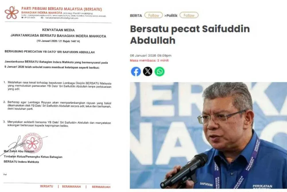Kenyataan media daripada Bersatu Indera Mahkota yang kesal dengan pemecatan Saifuddin.