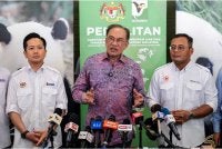 Anwar bercakap ketika sidang akhbar pada Majlis Pengenalan Pasangan Giant Panda Baharu di Pusat Konservasi Giant Panda (PKGP) di Zoo Negara hari ini. - Foto: Bernama