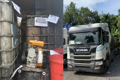 Lori dan peralatan yang digunakan bagi tujuan pemindahan minyak sawit mentah turut dirampas bagi membantu siasatan.