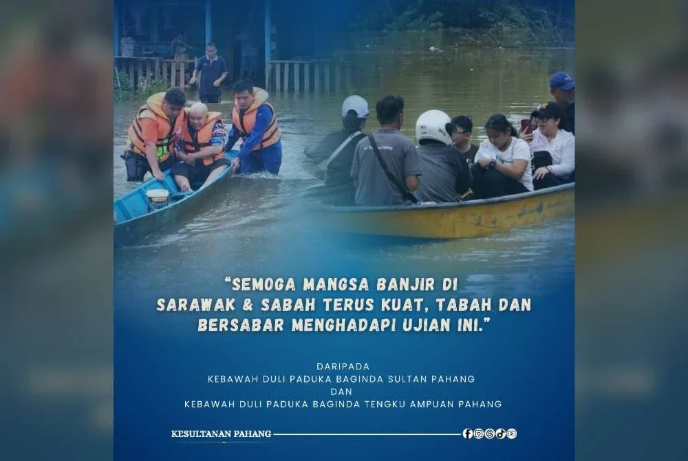 Al-Sultan Abdullah dan Tunku Azizah menzahirkan rasa simpati kepada mangsa banjir di Sarawak dan Sabah.