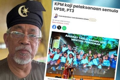 Mohamad Ali (kiri) dan laporan Sinar Harian mengenai KPM sedang mengkaji pelaksanaan semula peperiksaan UPSR dan PT3.