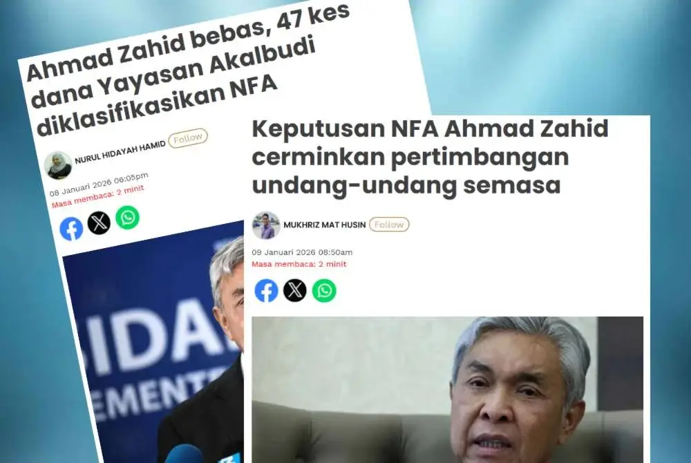 Laporan Sinar Harian mengenai AGC memutuskan tiada tindakan lanjut terhadap 47 pertuduhan pecah amanah, rasuah dan pengubahan wang haram berkaitan dana Yayasan Akalbudi yang dihadapi Ahmad Zahid.