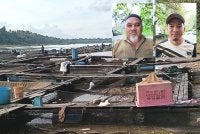 Penternak di Kampung Pantai Ali di sini terjejas akibat fenomena 'selut timbul' yang didakwa semakin serius. Gambar kecil: Zakaria (kiri) Mohamad Na'iman (kanan).