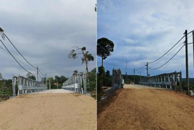 Jambatan bailey di Kg Sungai Mok dibuka kepada pengguna sejak Ahad. - Foto: JKR Daerah Rompin