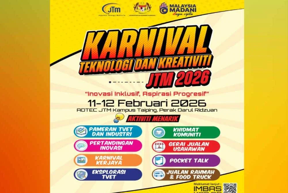 Karnival Teknologi dan Kreativiti JTM 2026 jadi platform strategik dalam mengembangkan bakat serta potensi peserta merentas pelbagai lapisan bagi melahirkan graduan TVET berdaya cipta.