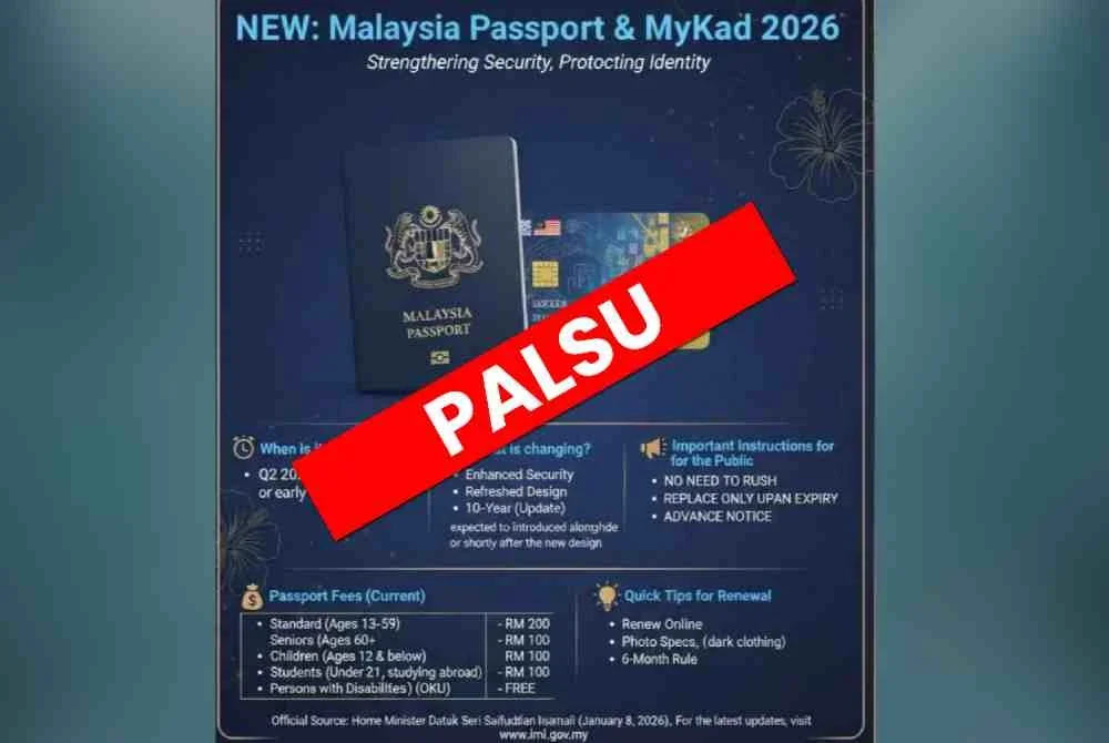 KDN memaklumkan imej pasport, MyKad baharu yang tular tidak sahih.