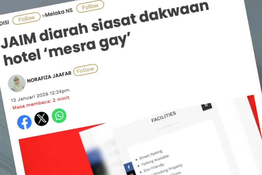 Laporan Sinar Harian berhubung dakwaan sebuah hotel 'mesra gay' di Melaka yang mendapat perhatian kerajaan negeri selepas tular di media sosial apabila dibangkitkan oleh seorang pendakwah bebas pada Isnin.