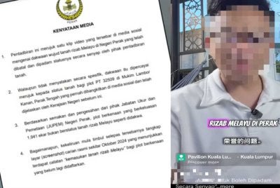 Kenyataan PTG Perak menjawab tuduhan yang tular di media sosial dan tangkap layar video yang mendakwa kononnya wujud pembatalan status tanah rizab Melayu di negeri ini secara senyap oleh pihak pentadbiran tanah.