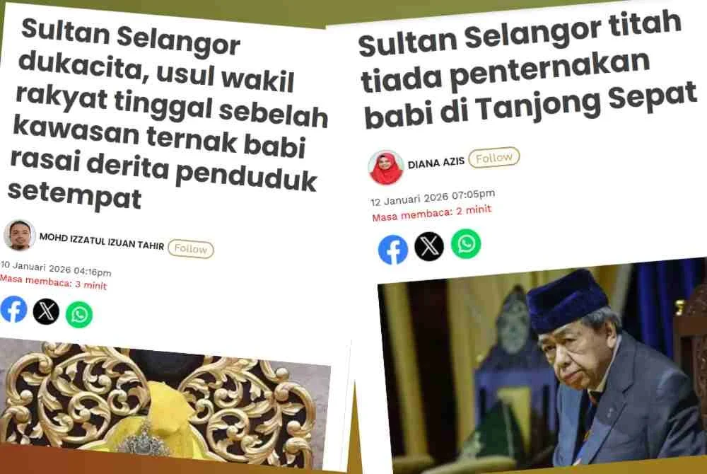 Laporan Sinar Harian berhubung titah Sultan Selangor berkenaan isu penternakan babi. 