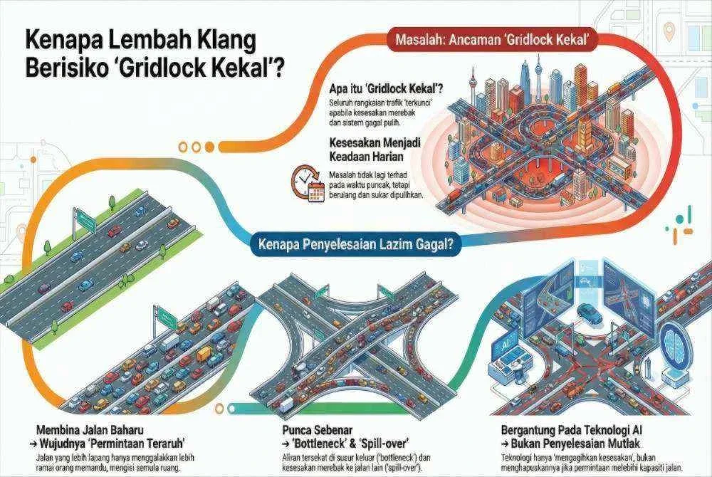 Lembah Klang berisiko 'gridlock' kekal. Imej janaan AI
