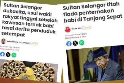 Laporan Sinar Harian berhubung titah Sultan Selangor berkenaan isu penternakan babi. 