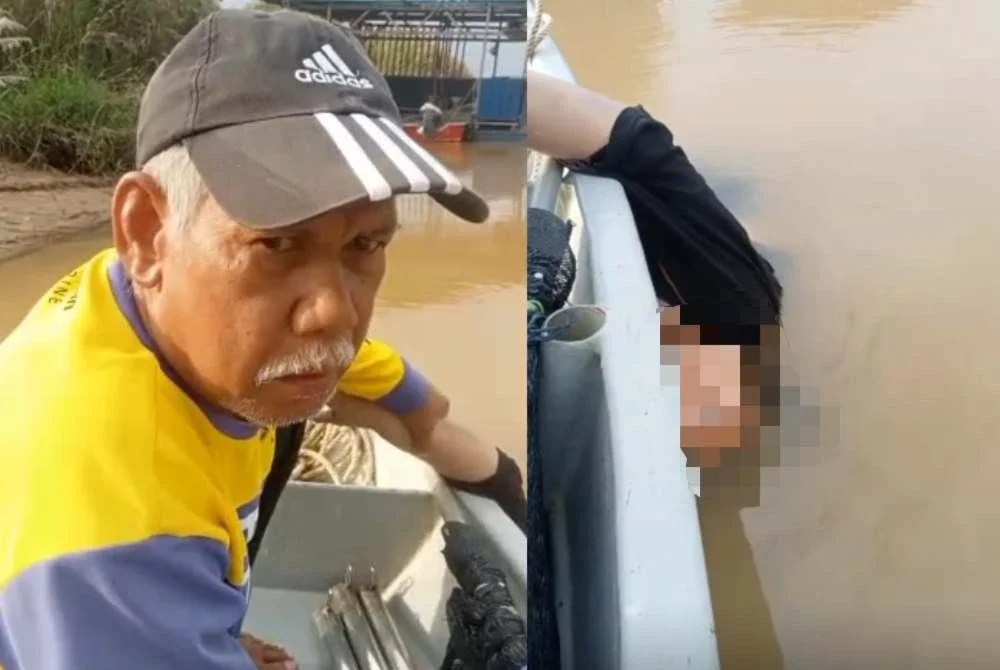 Engku Aris memegang tangan wanita yang ditemui di Sungai Kelantan.