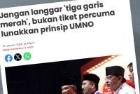 Laporan SInar Harian berhubung perinsip 'tiga garis merah' yang ditetapkan UMNO.
