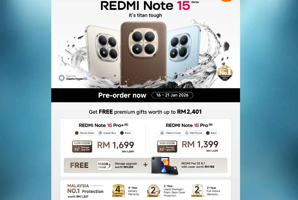 XIAOMI mengumumkan pelancaran Siri REDMI Note 15 terbaharu yang menampilkan empat model telefon pintar 