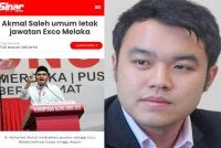 Laporan Sinar Harian berhubung pengumuman Akmal Saleh letak jawatan Exco Melaka - Gambar kecil (Chee Yee)
