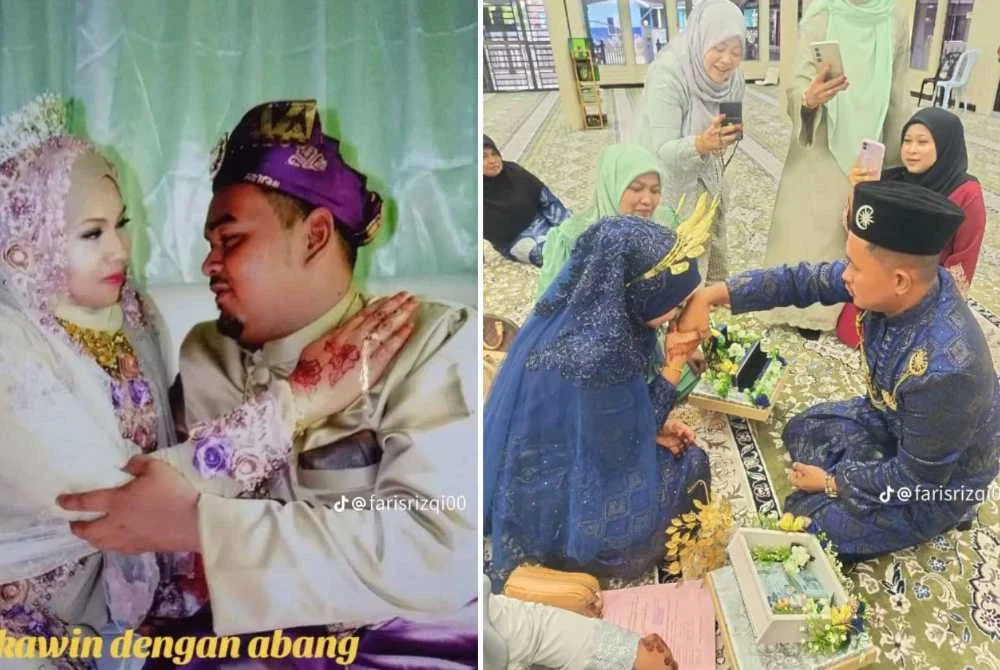 Gambar kenangan Noor Fatin dengan arwah suaminya (kiri) dan gambar (kanan) pernikahan bersama suami yang juga adik iparnya.