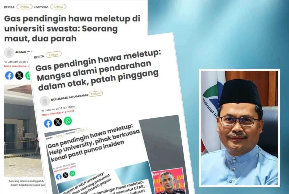 Laporan Sinar Harian berhubung insiden letupan pendingin hawa di sebuah pusat pengajian tinggi. - Gambar kecil (Ayop)