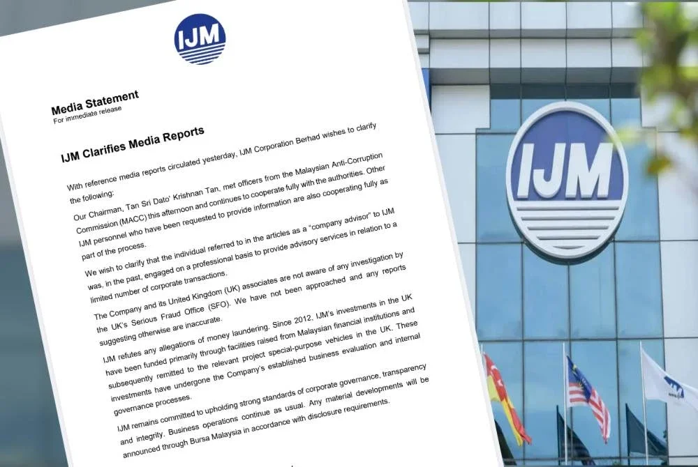 Kenyataan dikeluarkan IJM Corporation Berhad pada Selasa