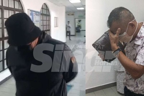 Haslan (kanan) dan Md Azhar tiba di Mahkamah Sesyen Johor Bahru pada Rabu. 