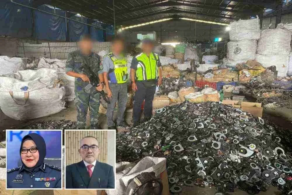 Sindiket pemprosesan e-waste yang beroperasi sejak setahun lalu di Jalan Batu Anam Buloh Kasap, Segamat ditumpaskan Batalion 5 PGA. Gambar kecil: Anis Rizana, Jalaluddin