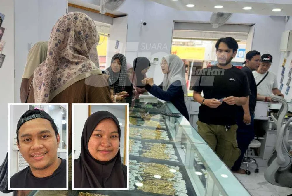 Harga emas 916 mencatat paras tertinggi dengan diniagakan RM600 hingga RM610.29 per gram di Kelantan. Gambar kecil dari kiri: Muhamad Firdaus dan Nur Ain. Foto Sinar Harian/Adila Sharinni Wahid