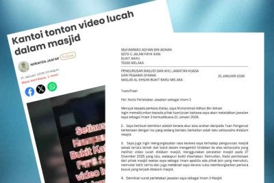 Laporan Sinar Harian susulan video seorang individu didakwa setiausaha masjid berkenaan menonton video lucah dalam pejabat masjid tular dan surat peletakan imam tersebut.