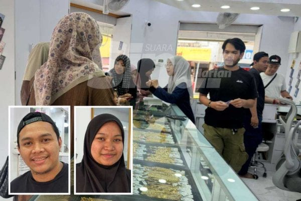 Harga emas 916 mencatat paras tertinggi dengan diniagakan RM600 hingga RM610.29 per gram di Kelantan. Gambar kecil dari kiri: Muhamad Firdaus dan Nur Ain. Foto Sinar Harian/Adila Sharinni Wahid