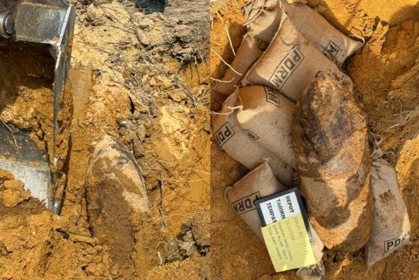 Bom Aerial aktif ini ditemui pekerja kebun ketika menjalankan kerja penanaman semula pokok kelapa sawit.