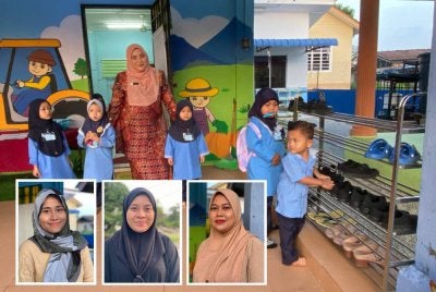 Suhana memberitahu, kepercayaan ibu bapa terhadap kualiti pendidikan awal kanak-kanak di Tabika Kemas menjadi antara faktor utama peningkatan permohonan. Gambar kecil dari kiri: Siti Sapikah, Nor Azimah dan Zaleha