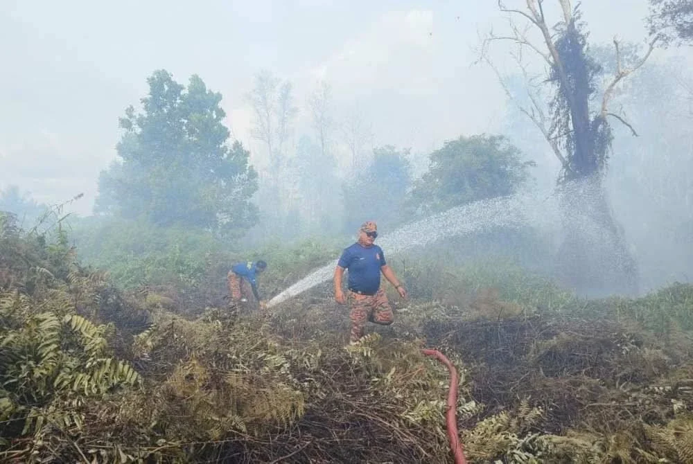 Kebakaran tanah gambut berkenaan dianggarkan melibatkan keluasan kawasan kira-kira empat hektar. - Foto JBPM Johor