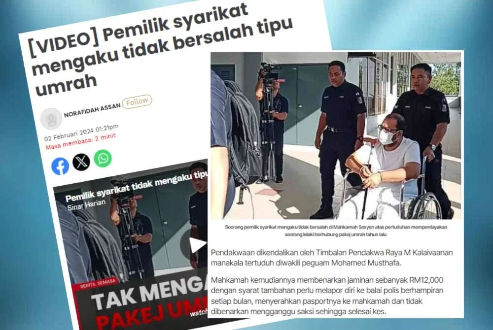 Laporan Sinar Harian berkenaan Muzzamil Soliheen yang dituduh menipu berkenaan pakej umrah.