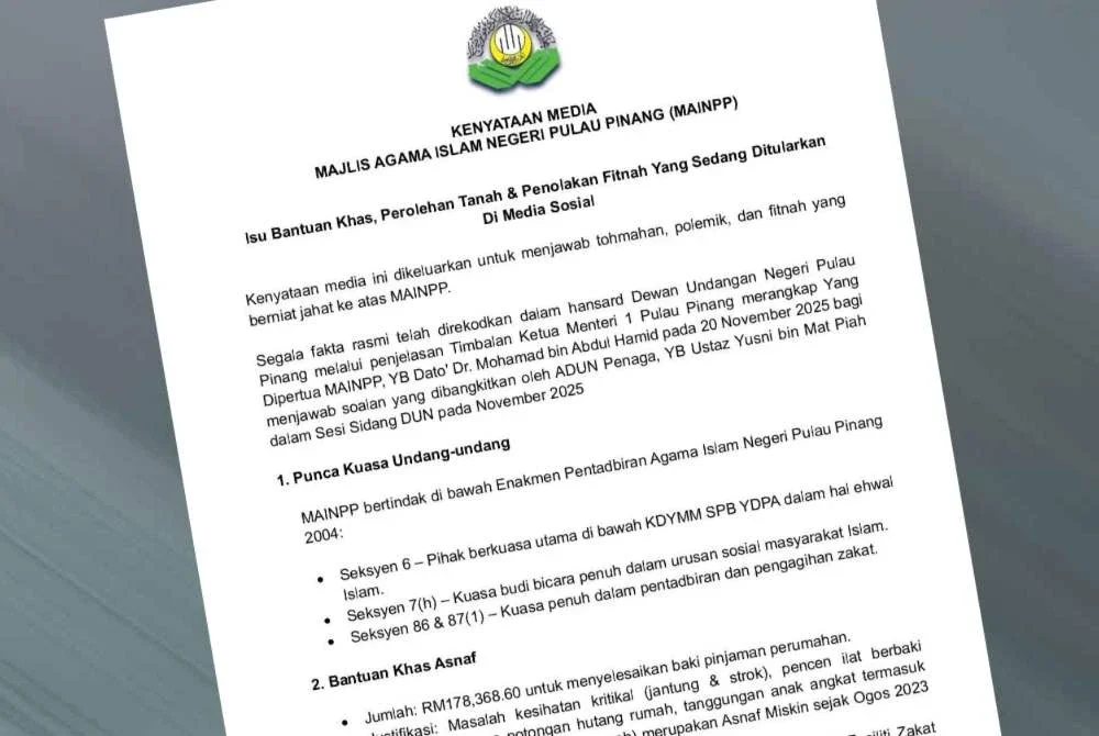 Kenyataan media MAINPP berhubung isu bantuan khas dan perolehan tanah yang sedang tular di media sosia.
