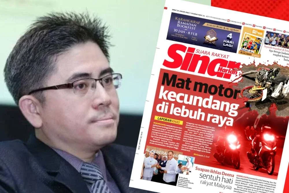 Teik Hua dan laporan muka depan Sinar Harian pada Isnin.