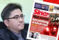 Teik Hua dan laporan muka depan Sinar Harian pada Isnin.