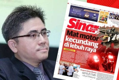 Teik Hua dan laporan muka depan Sinar Harian pada Isnin.