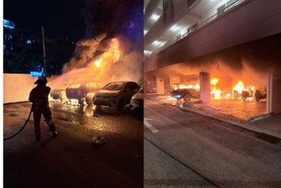 Sebanyak lima buah kereta dan empat buah motosikal musnah dalam satu kejadian kebakaran di kawasan parkir Tunas Residensi Kondominium