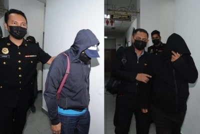 Dua pegawai Imigresen, Shamsul Hezzam (kiri) dan Mohd Asrof didakwa terlibat aktiviti 'pasport terbang'.