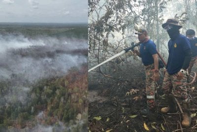 Keadaan terkini kebakaran gambut di Jalan Sungai Kapal, Taman Bayu Damai.