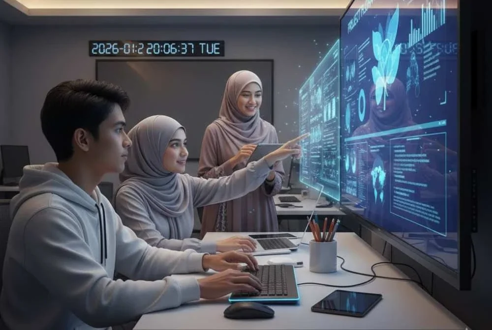 Kajian tempatan menunjukkan sekolah yang menggunakan pembelajaran digital mencatat peningkatan minat pelajar terhadap sains, matematik dan pembelajaran kendiri terutama di kawasan bandar. Foto Imej dijana oleh AI