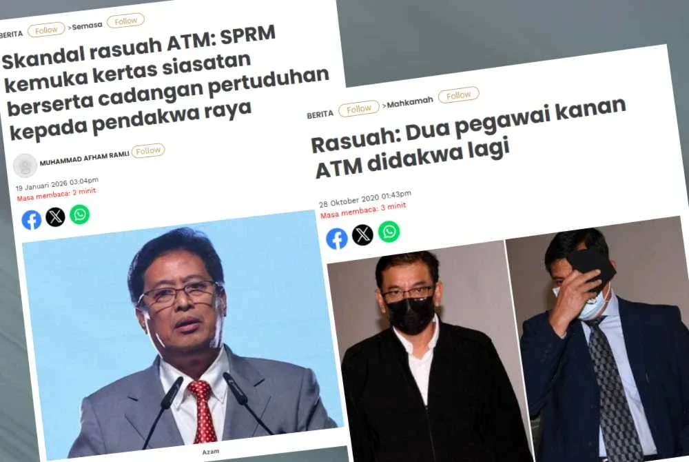 Laporan Sinar Harian mengenai kes rasuah membabitkan ATM.