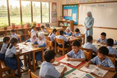 Murid masuk sebagai bahan mentah dan keluar pula sebagai produk siap iaitu melalui fasa dinilai, digredkan dan disusun mengikut keputusan. Foto Imej janaan AI