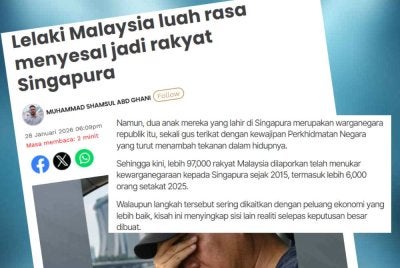 Laporan Sinar Harian tentang seorang individu berasal dari Malaysia yang berkongsi pengalaman peribadi selepas menukar kewarganegaraan.