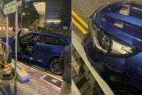 Kenderaan dipandu seorang kanak-kanak berusia 11 tahun merempuh penghadang besi di tepi jalan sebelum berhenti berhampiran Rock Hill Street. Foto: Agensi