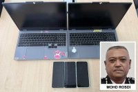 Antara rampasan barang kes melibatkan sindiket penipuan yang digempur polis. 