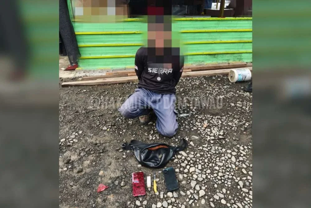 Suspek ditahan susulan laporan kes ugut di Kampung Merotai Besar, Tawau.