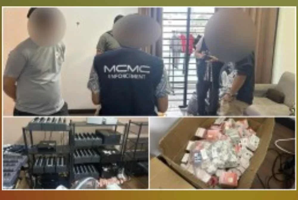 MCMC telah mengesan dan menumpaskan kegiatan pemancaran stesen pangkalan palsu di Genting Highlands, Pahang. Foto MCMC 