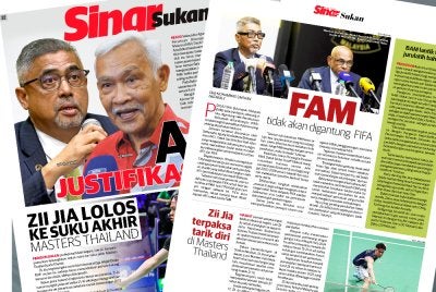 Laporan Sukan Sinar pada Jumaat.